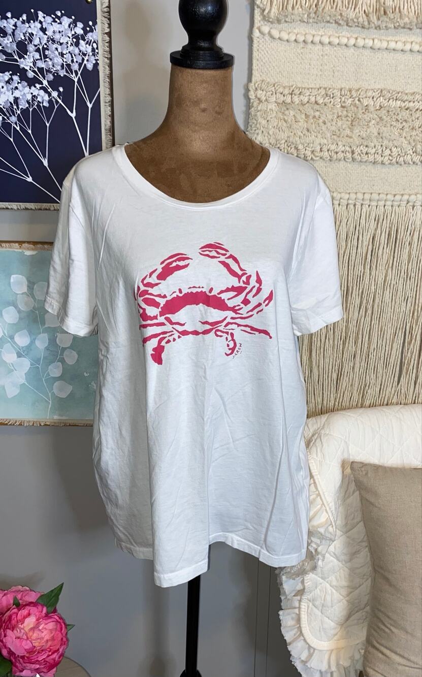 J.Crew Re-Imagined Collector Tee XL White Pink Crab Graphic Short Sleeve T-Shirt